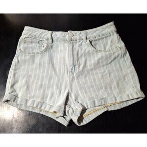 PacSun Los Angeles Sz 29 Women's Mini Stripe Light Blue Cuffed Denim Mom Short